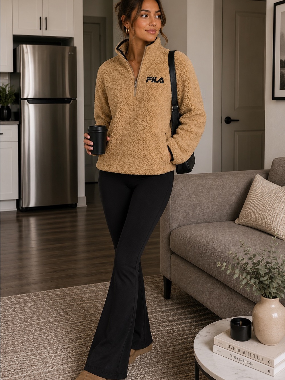 FILA Tan Sherpa Fleece Jacket with Logo Tag